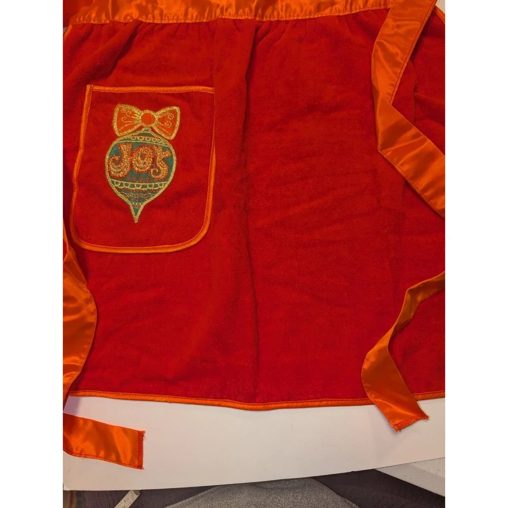 Vintage Royal Terry Waist‎ Apron And 2 Tea Towels Christmas Joy Red MCM Retro
